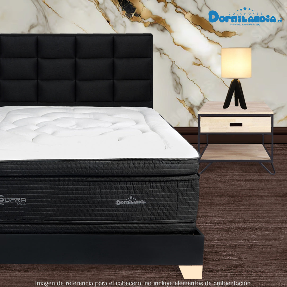 Cabecero Londres Negro 120x120cm con Acabado Abullonado para Cama Semidoble - CABECEROS | Bylmo
