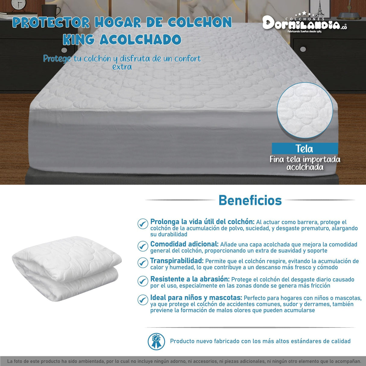 Protector de Colchón Blanco 200x200cm Acolchado - PROTECTORES DE COLCHON | Bylmo
