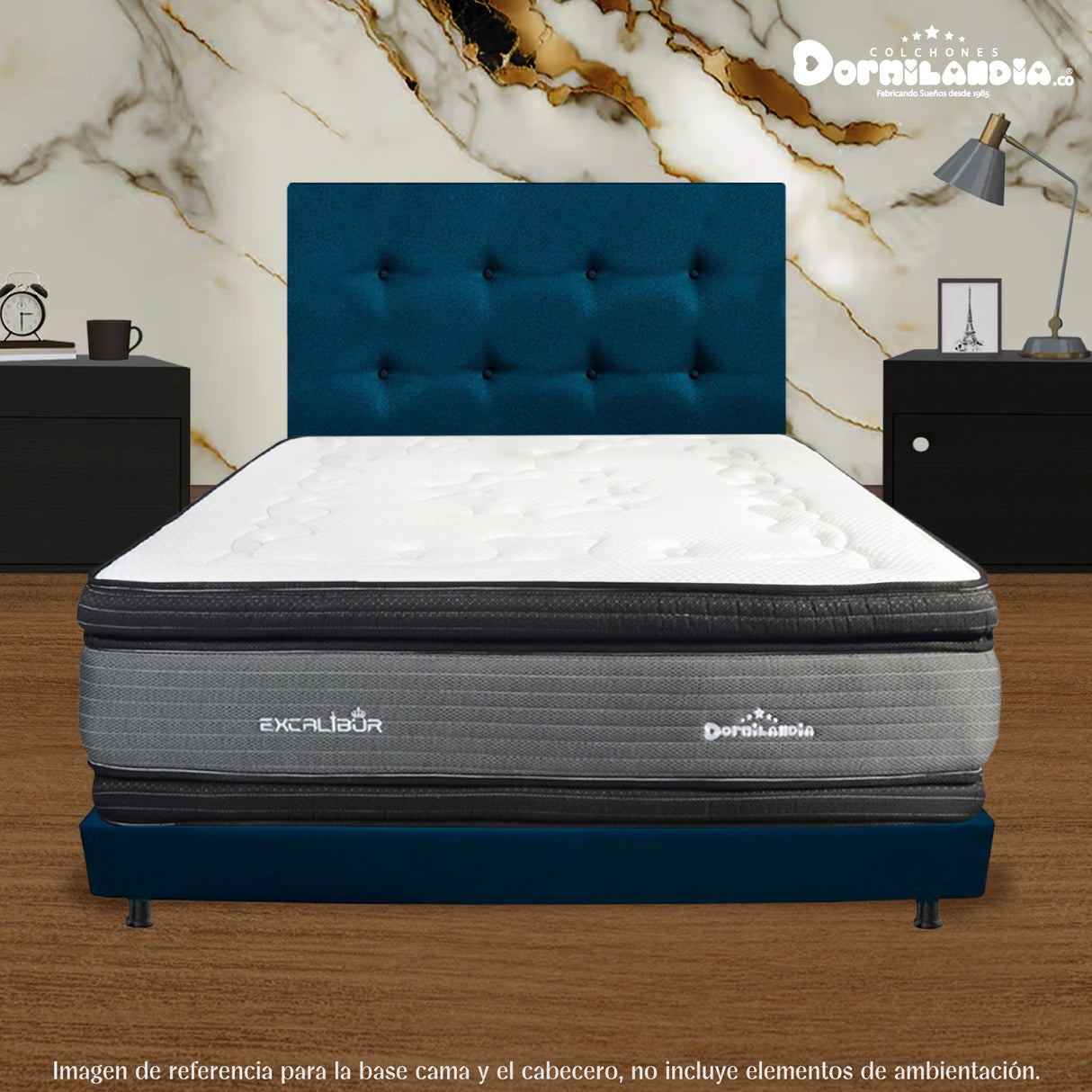 Combo Base Cama Dividida y Cabecero Dublín Azul 140x190cm Con Patas - CAMAS | Bylmo