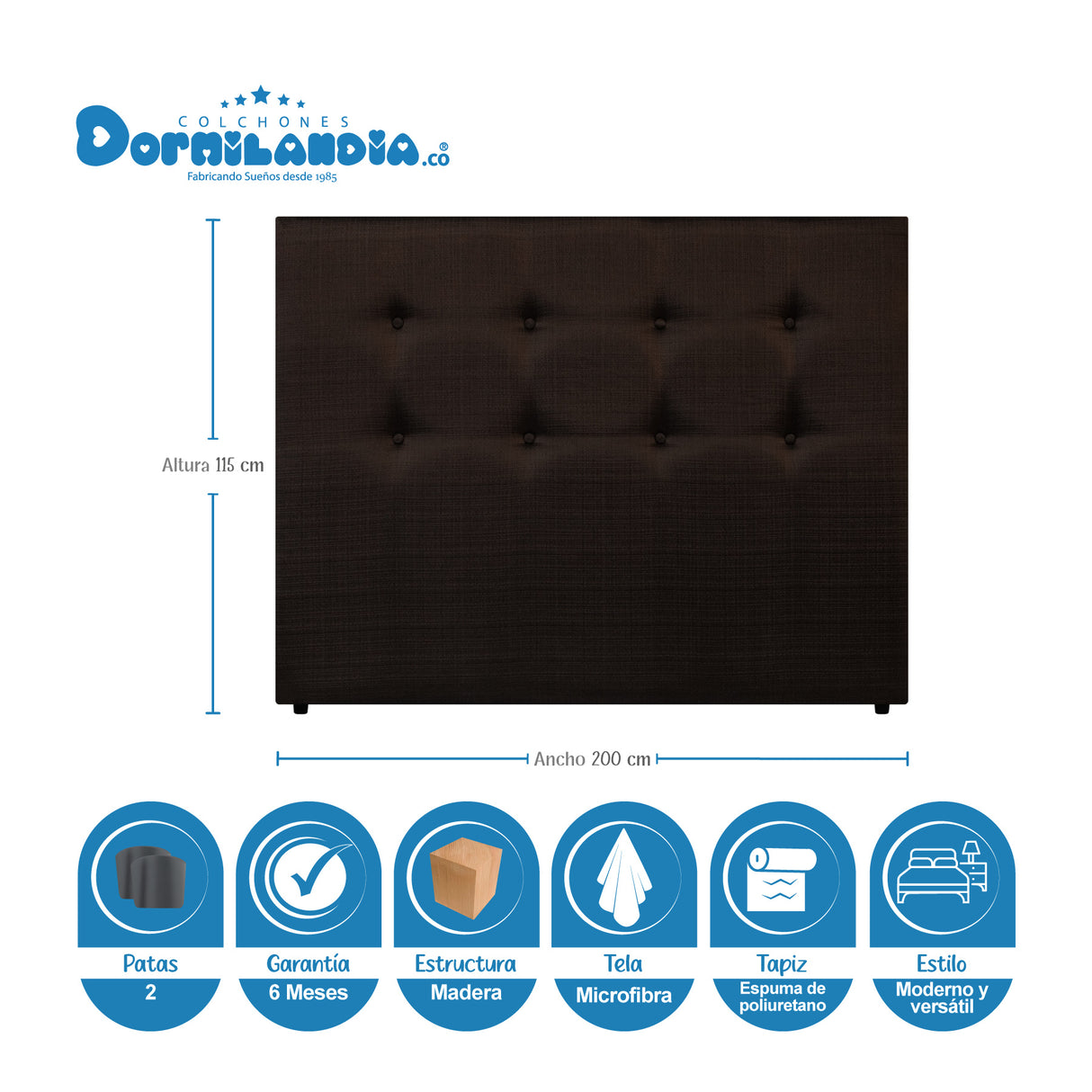Combo Base Cama Dividida y Cabecero Dublín Cafe 200x200cm Con Patas - CAMAS | Bylmo