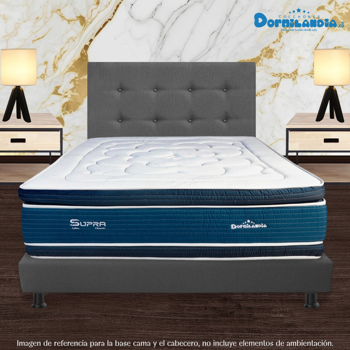 Combo Base Cama Dividida y Cabecero Dublín Gris 160x190cm Con Patas - CAMAS | Bylmo
