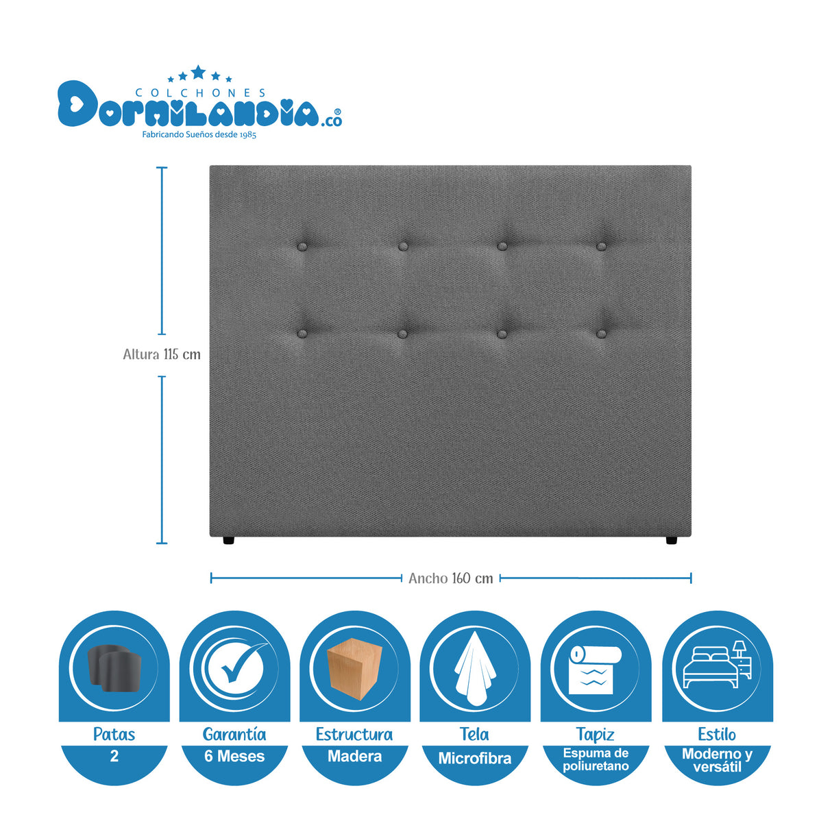 Combo Base Cama Dividida y Cabecero Dublín Gris 160x190cm Con Patas - CAMAS | Bylmo