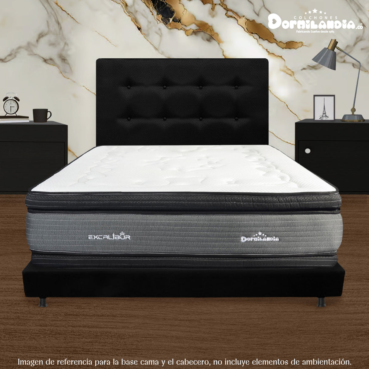 Combo Base Cama Dividida y Cabecero Dublín Negro 200x200cm Con Patas - CAMAS | Bylmo