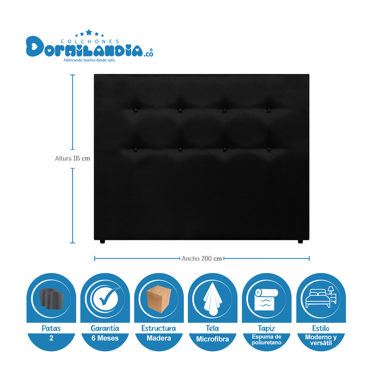 Combo Base Cama Dividida y Cabecero Dublín Negro 200x200cm Con Patas - CAMAS | Bylmo