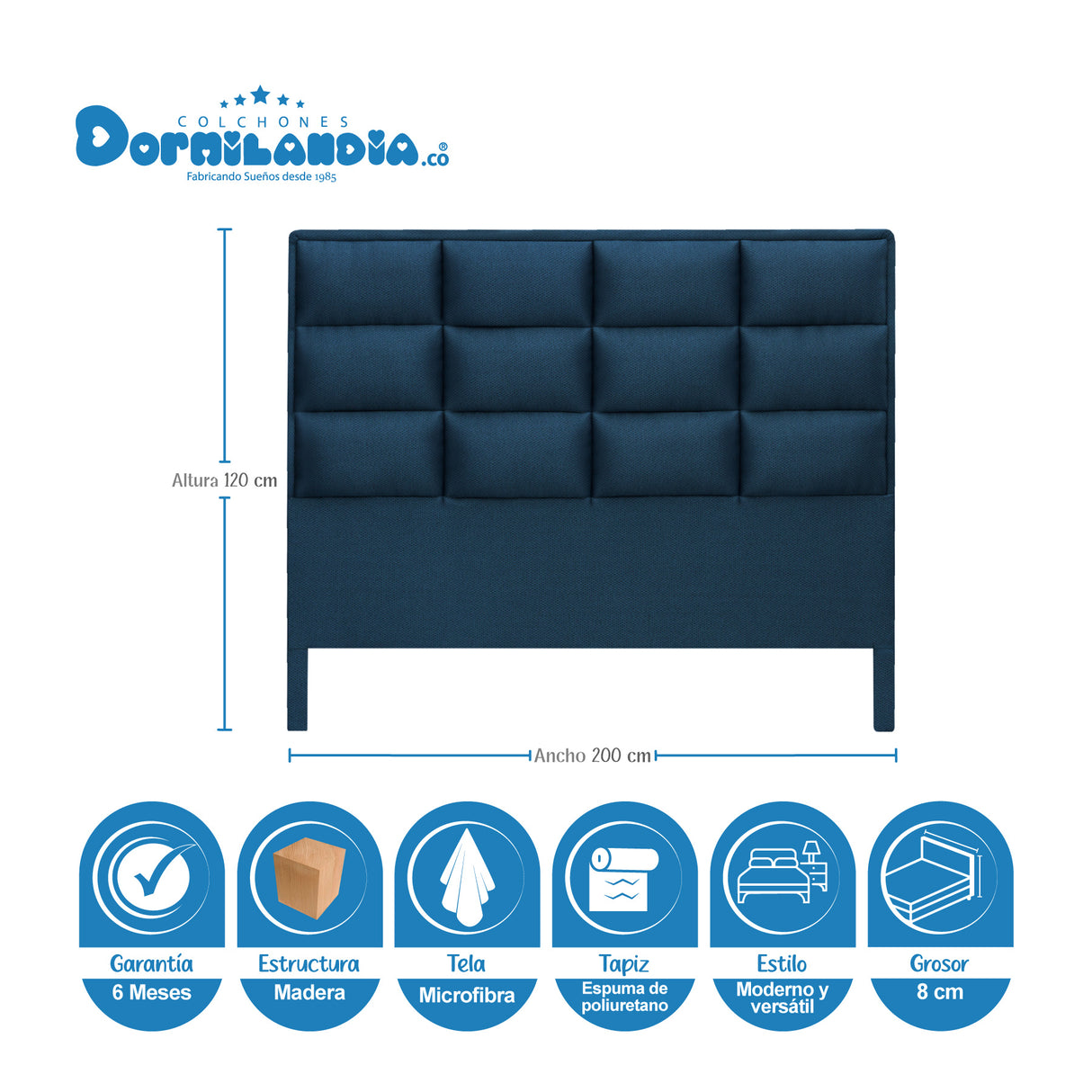 Combo Base Cama Dividida y Cabecero Londres Azul 200x200cm Con Patas - CAMAS | Bylmo
