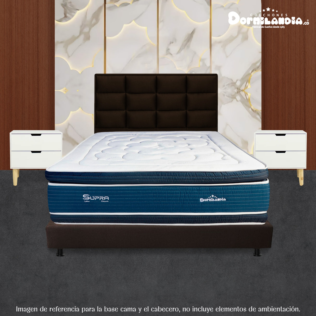 Combo Base Cama Dividida y Cabecero Londres Cafe 140x190cm Con Patas - CAMAS | Bylmo