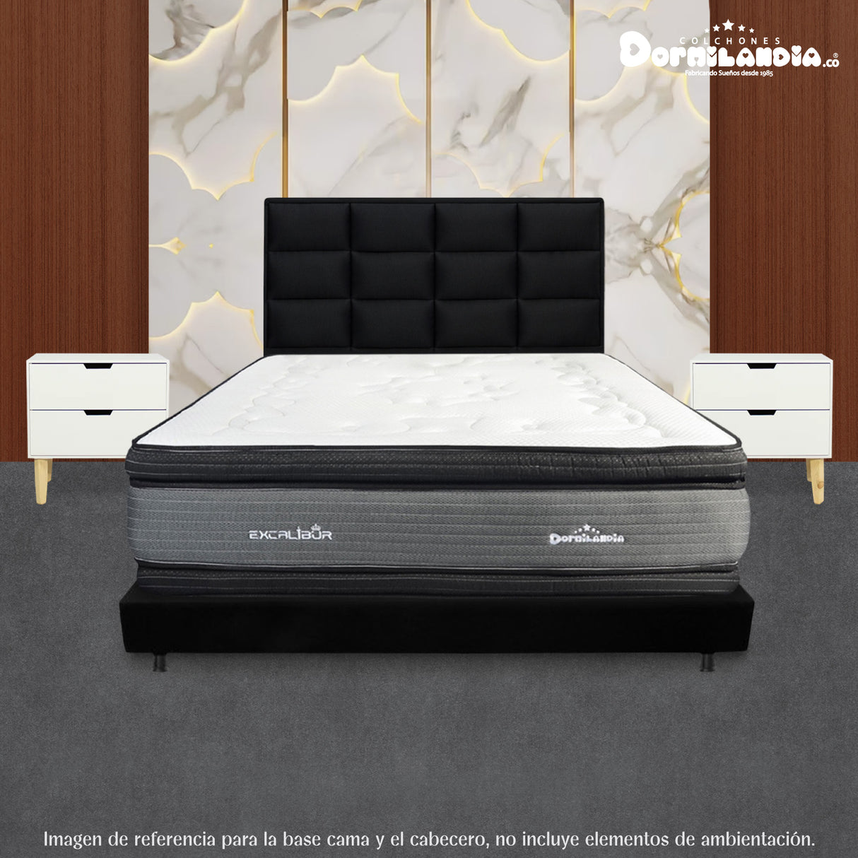 Combo Base Cama Dividida y Cabecero Londres Negro 200x200cm Con Patas - CAMAS | Bylmo