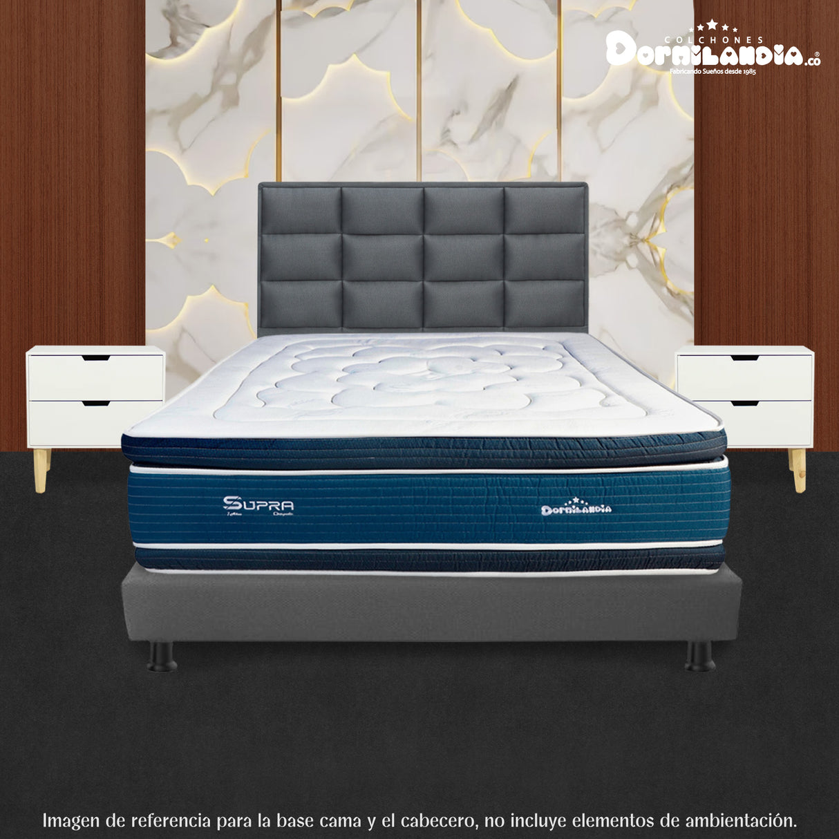 Combo Base Cama y Cabecero Londres Gris 140x190cm Con Patas - CAMAS | Bylmo