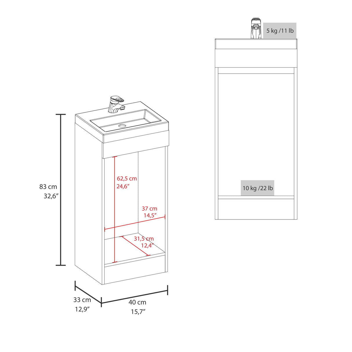 Mueble para Lavamanos Madrid Blanco 40x83cm con Lavamanos - MUEBLES PARA LAVAMANOS | Bylmo