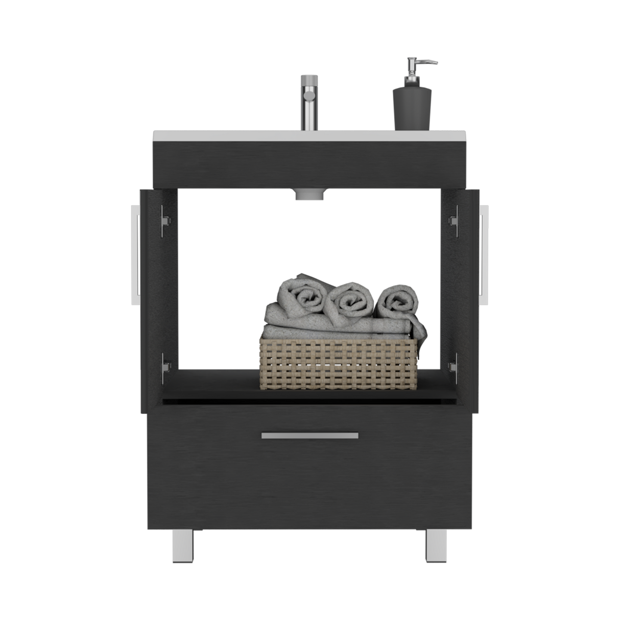 Mueble para Lavamanos Velloc Wengue 60x85cm con Lavamanos y Un Cajón - MUEBLES PARA LAVAMANOS | Bylmo