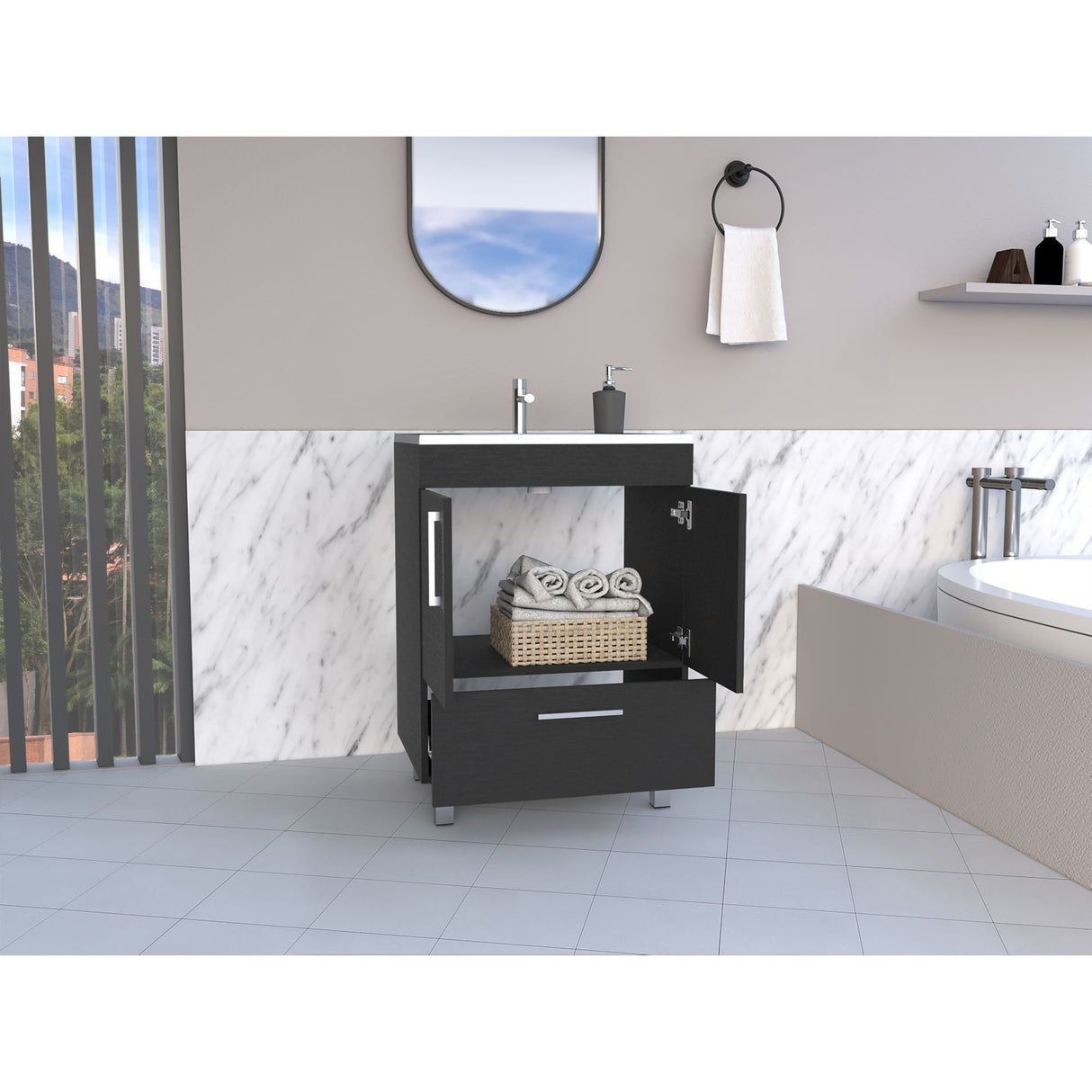 Mueble para Lavamanos Velloc Wengue 60x85cm con Lavamanos y Un Cajón - MUEBLES PARA LAVAMANOS | Bylmo