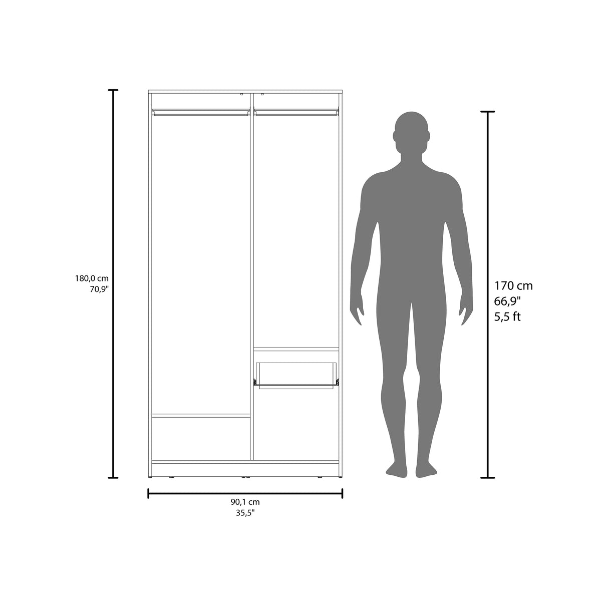 Closet Alder Plomo y Fresno Europeo 90.1x180cm Con Un Cajón y Dos Puertas - CLOSETS | Bylmo