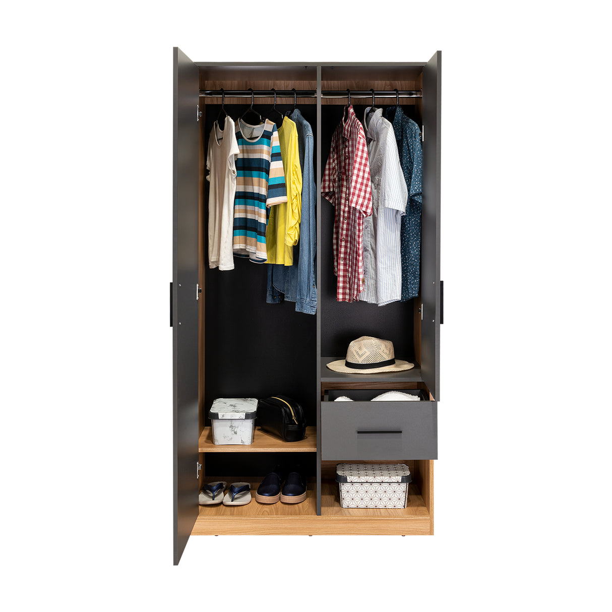 Closet Alder Plomo y Fresno Europeo 90.1x180cm Con Un Cajón y Dos Puertas - CLOSETS | Bylmo