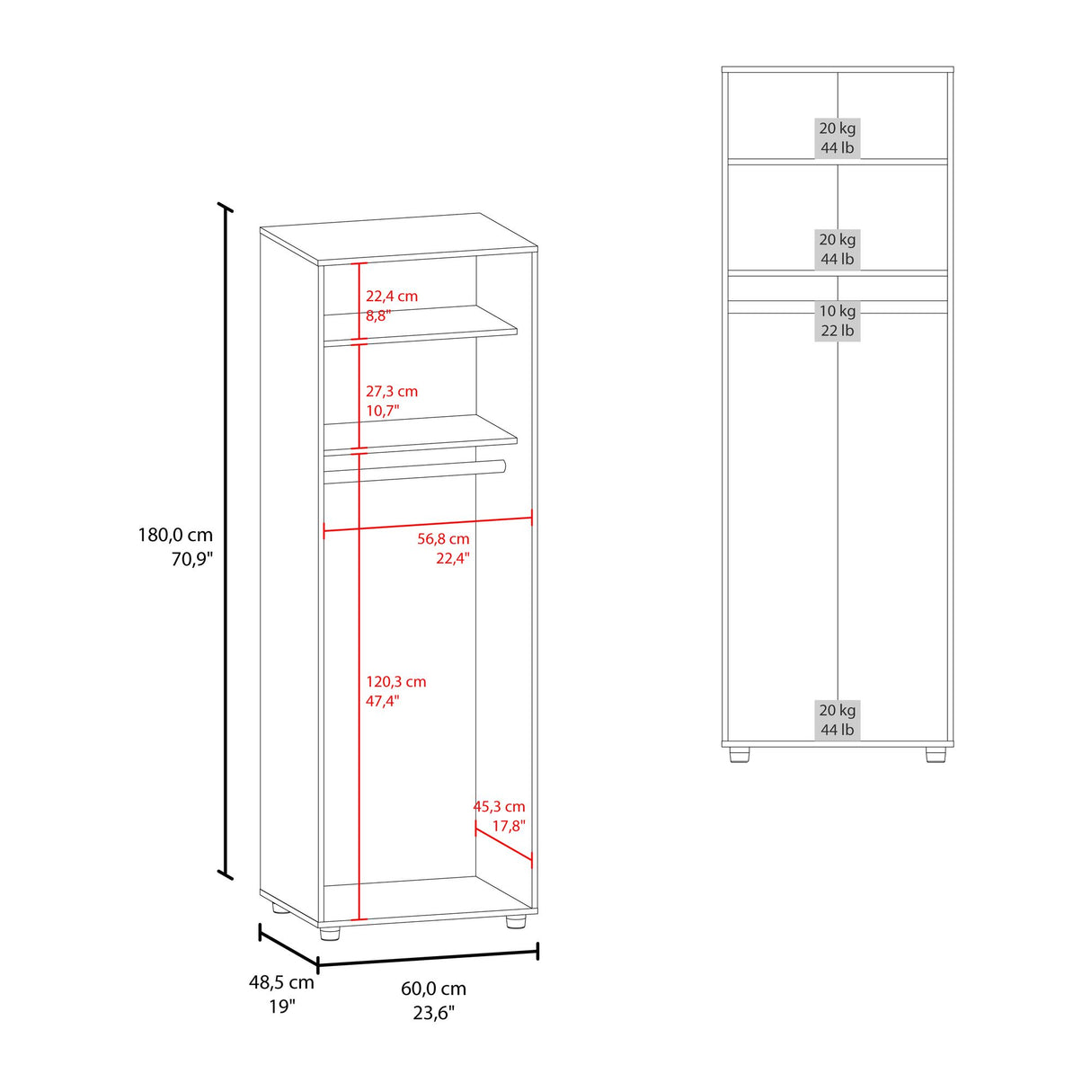 Closet Aurora Blanco 60x180cm Sin Cajones y Dos Puertas - CLOSETS | Bylmo