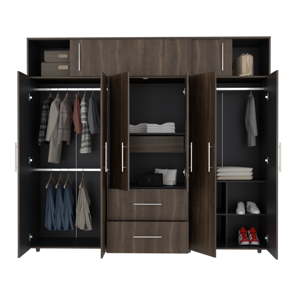 Closet Bigaf Milan y Wengue 230x204cm Con Tres Cajones y Ocho Puertas - CLOSETS | Bylmo