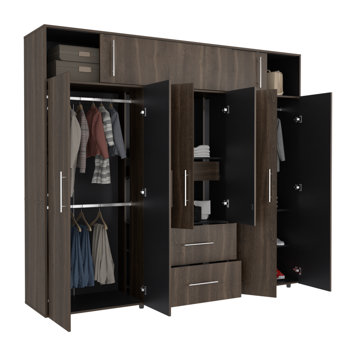 Closet Bigaf Milan y Wengue 230x204cm Con Tres Cajones y Ocho Puertas - CLOSETS | Bylmo