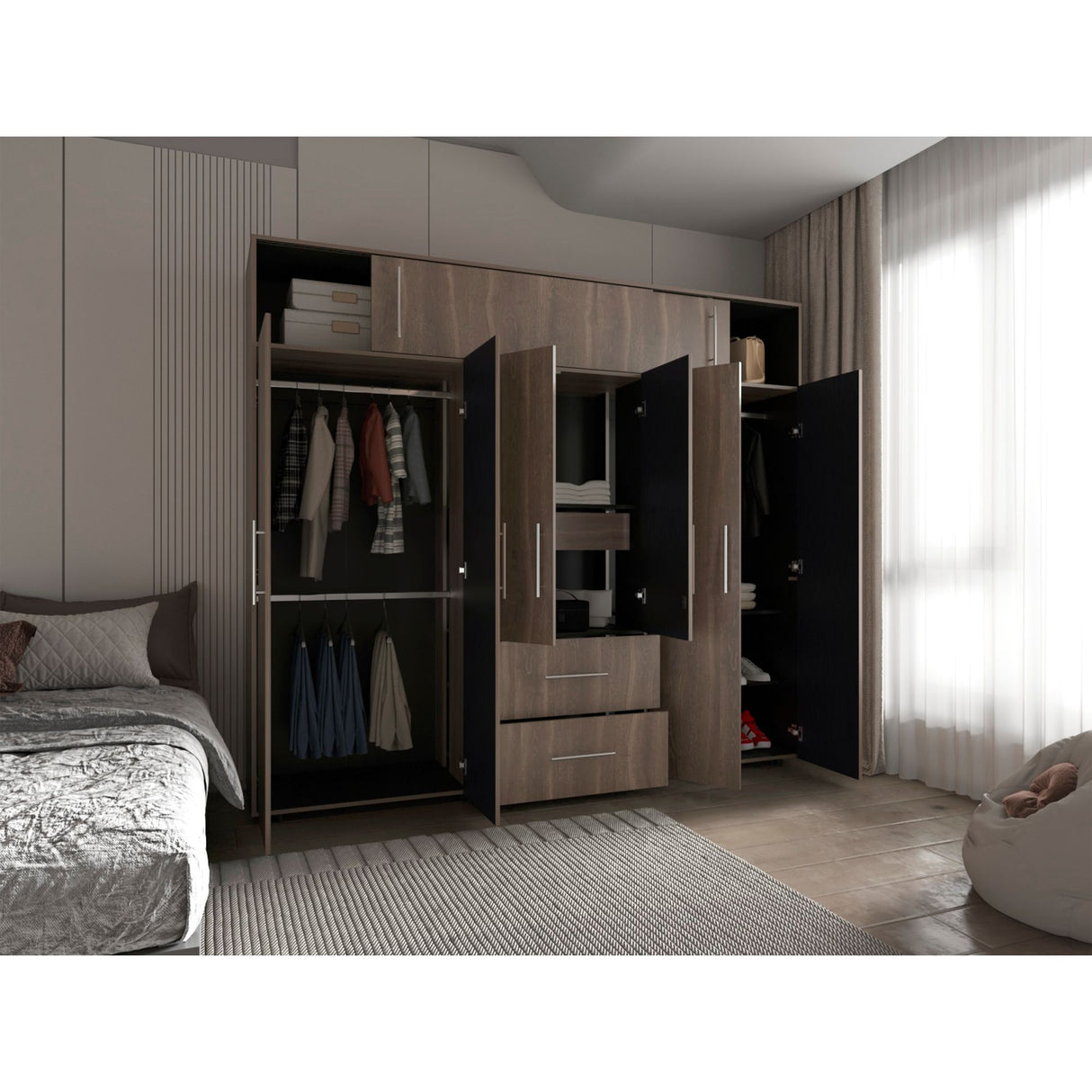Closet Bigaf Milan y Wengue 230x204cm Con Tres Cajones y Ocho Puertas - CLOSETS | Bylmo