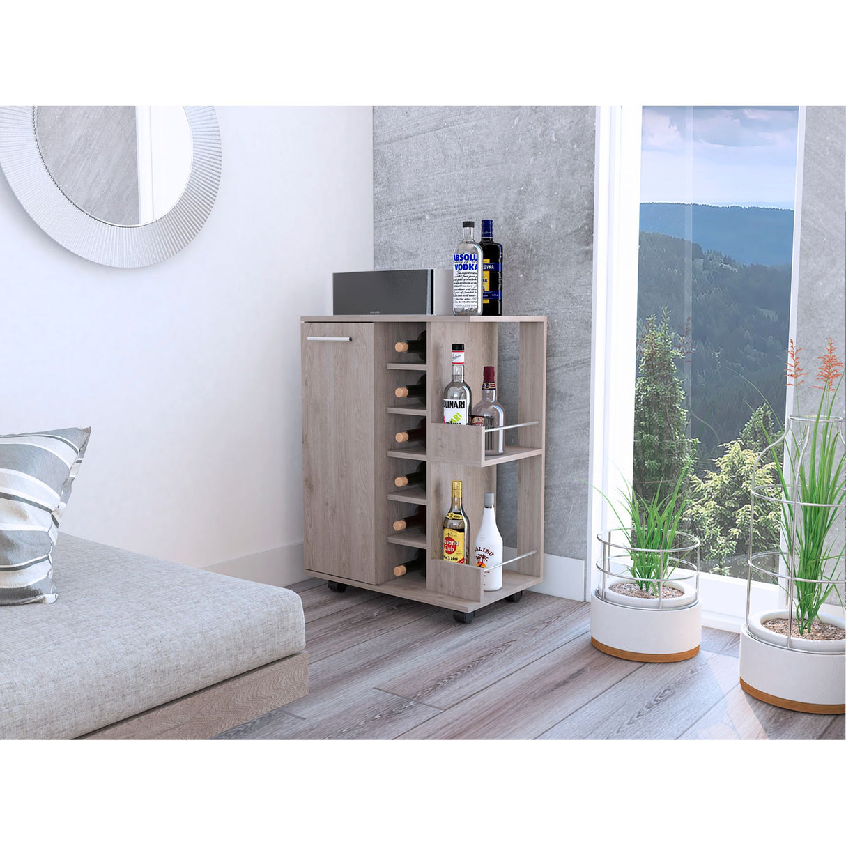 Bar Carro Cart Ceniza 60x82.1cm Con Seis Portabotellas - BARES | Bylmo