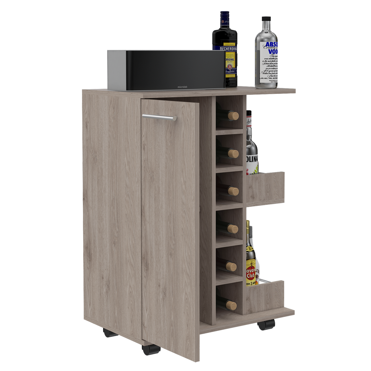 Bar Carro Cart Ceniza 60x82.1cm Con Seis Portabotellas - BARES | Bylmo
