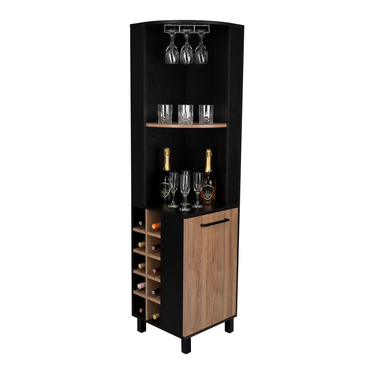 Bar Esquinero Kaia Plus Fresno Europeo y MIel 45x180cm Con Diez Portabotellas - BARES | Bylmo