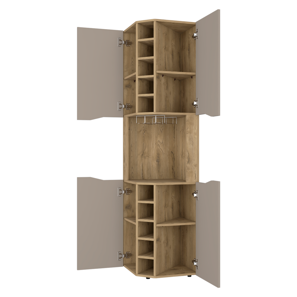Bar Esquinero Obregon Macadamia y Taupe 45x180cm Con Diez Portabotellas - BARES | Bylmo