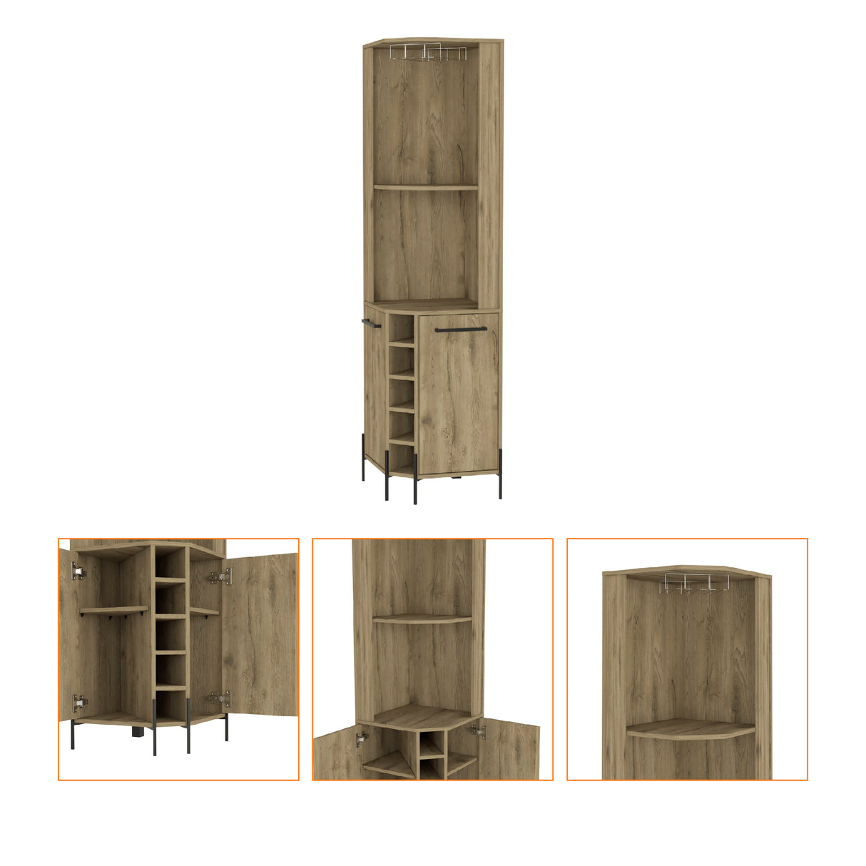 Bar Esquinero Shanghai Macadamia 45x180cm Con Cinco Portabotellas - BARES | Bylmo