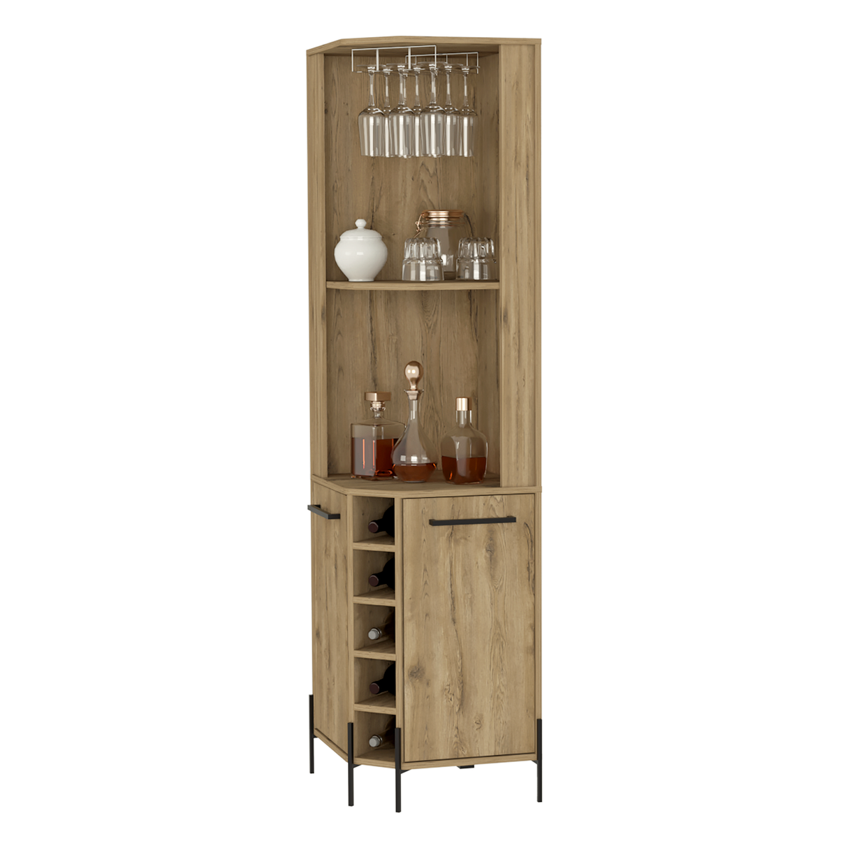 Bar Esquinero Shanghai Macadamia 45x180cm Con Cinco Portabotellas - BARES | Bylmo