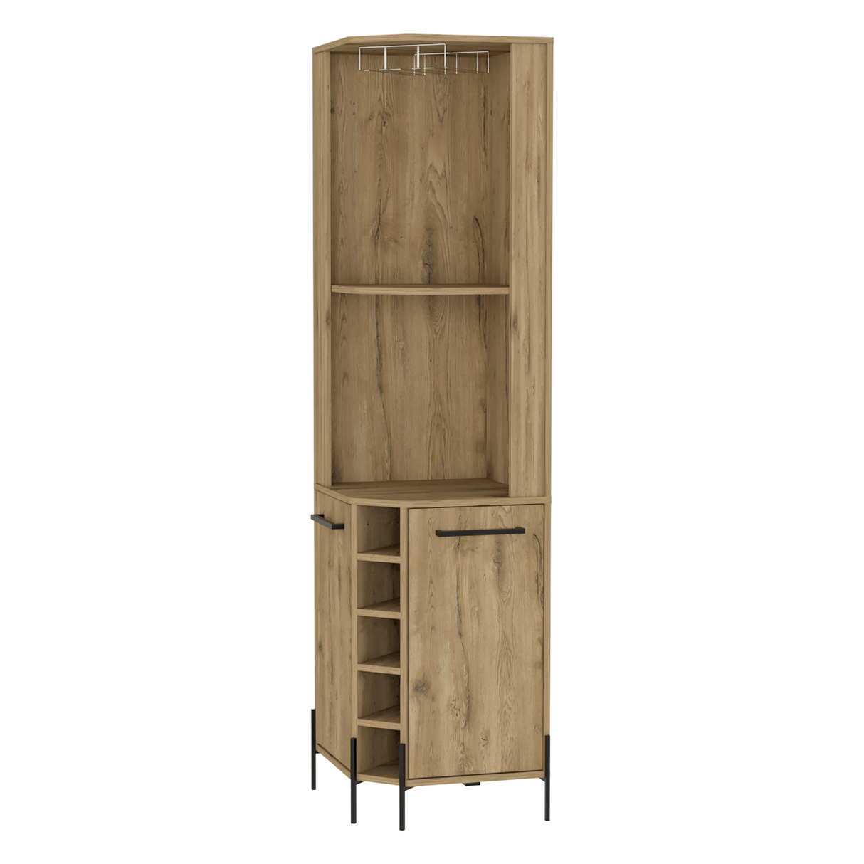 Bar Esquinero Shanghai Macadamia 45x180cm Con Cinco Portabotellas - BARES | Bylmo