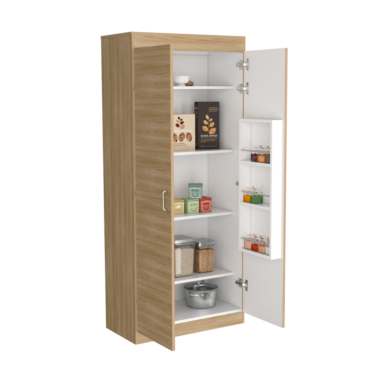 Alacena Varese Fresno Europeo y Blanco 70x160.75cm Con Dos Puertas - ALACENAS Y MUEBLES MICROONDAS | Bylmo