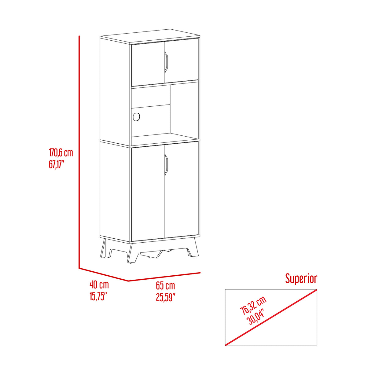 Módulo Microondas Bi Color Blanco y Duna 65x170.6cm Con Cuatro Puertas - ALACENAS Y MUEBLES MICROONDAS | Bylmo