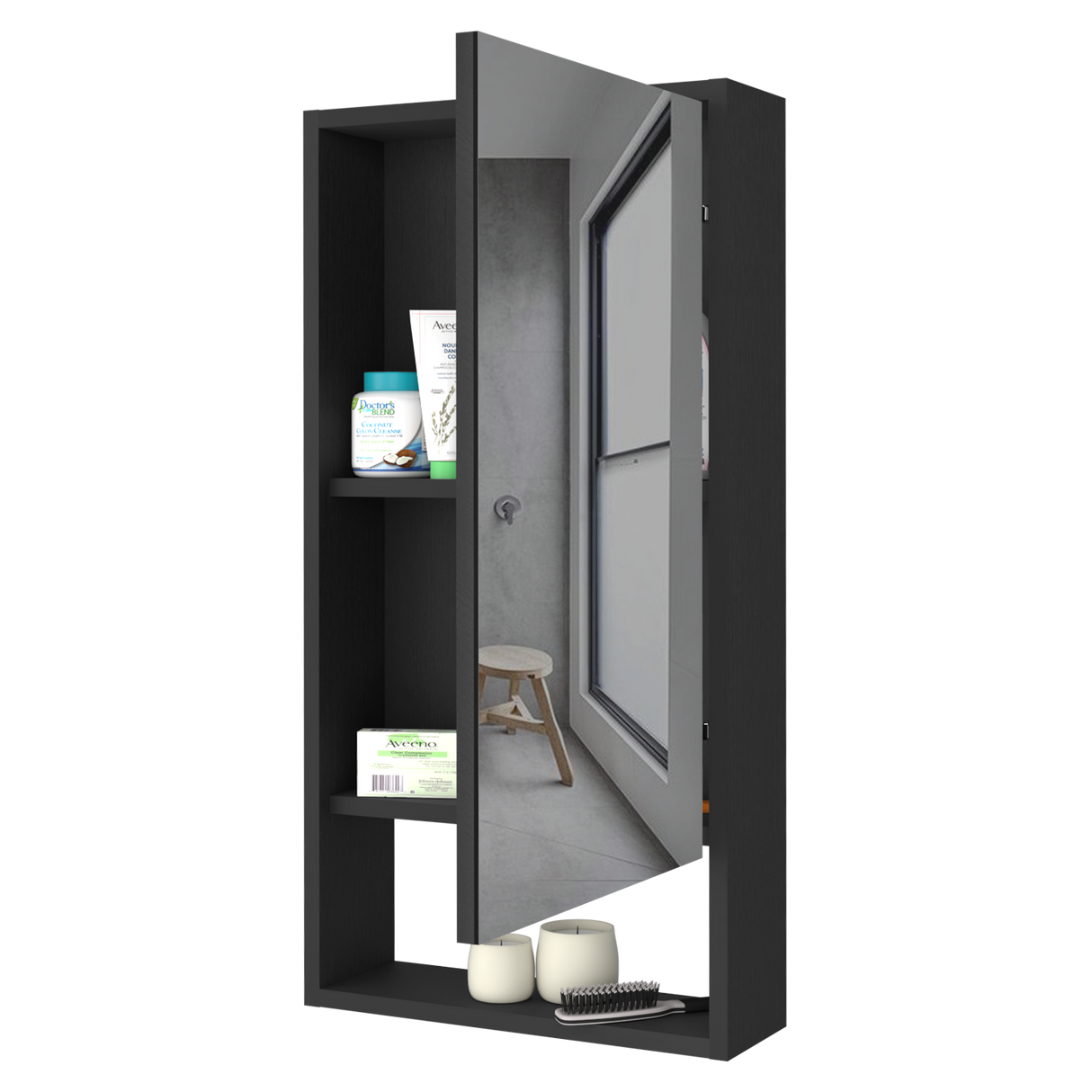 Gabinete de Baño Rectangular Mariana Wengue 45.5x90cm Con Espejo y Dos Entrepaños - GABINETES DE BANHO | Bylmo