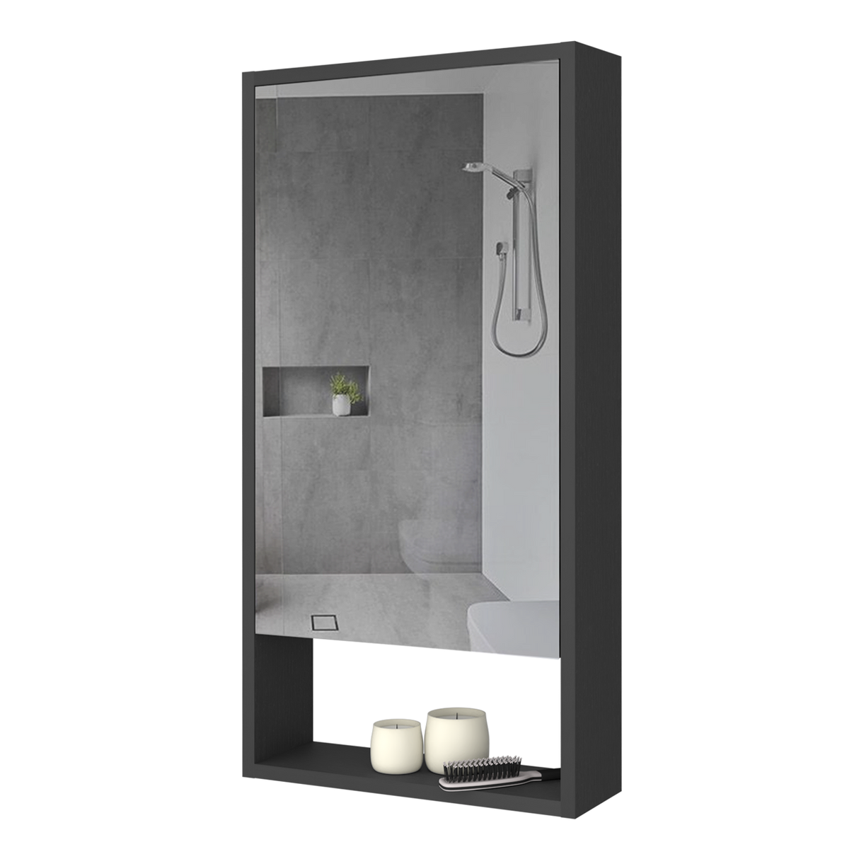 Gabinete de Baño Rectangular Mariana Wengue 45.5x90cm Con Espejo y Dos Entrepaños - GABINETES DE BANHO | Bylmo