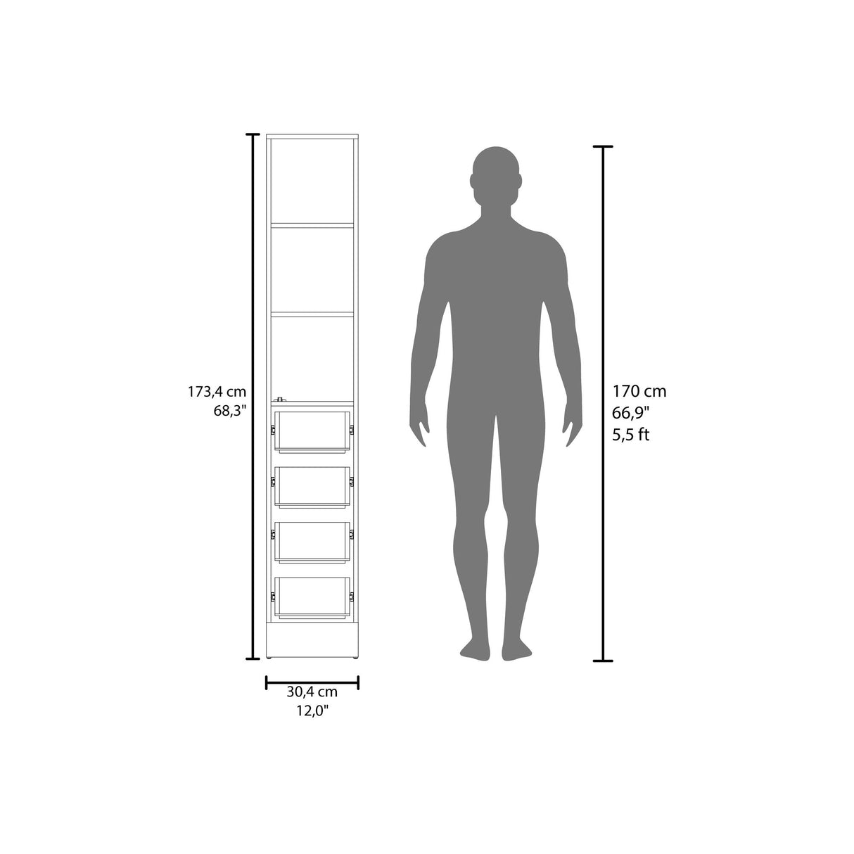 Torre de Baño Vanguard Rovere y Blanco 30.4x173.45cm Con Patas - MUEBLES DE ASEO Y ROPAS | Bylmo