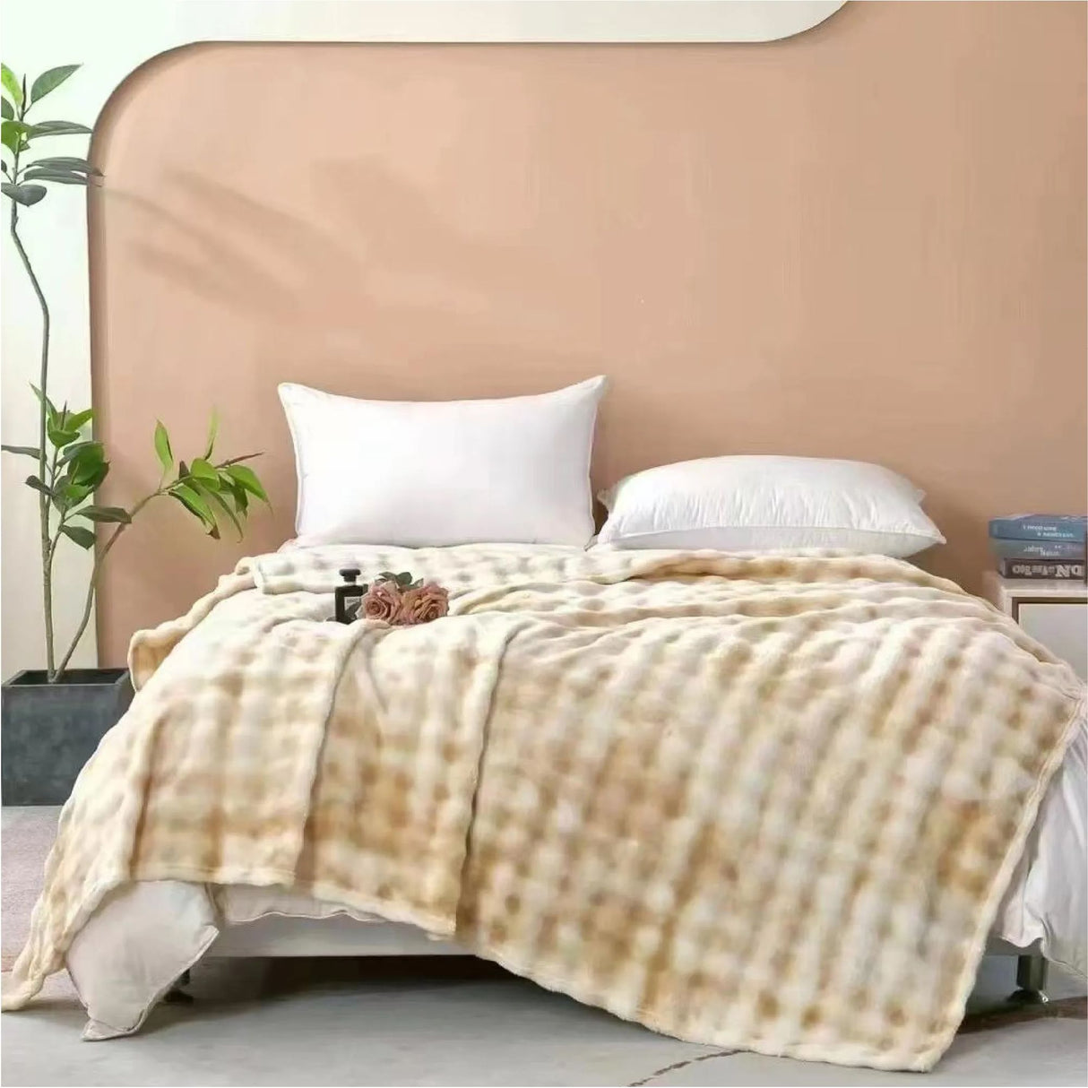 Cobija Alaska Fondo Entero Blanco Y Beige 180x200cm Muy Suave y Ligera - COBIJAS Y MANTAS | Bylmo