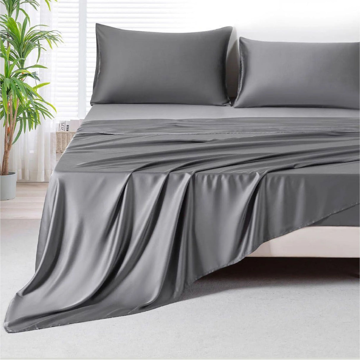 Sabana Bamboo Gris Oscuro 220x220cm Fondo Entero de 230 Hilos - SABANAS | Bylmo