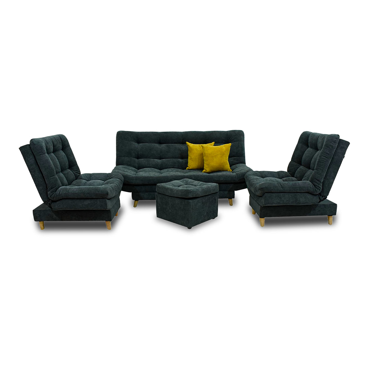Sala Moltochic Grafito 185x90cm De Cinco Puestos Con Sofacama Sillas Auxiliares y Puff - SOFAS Y POLTRONAS | Bylmo