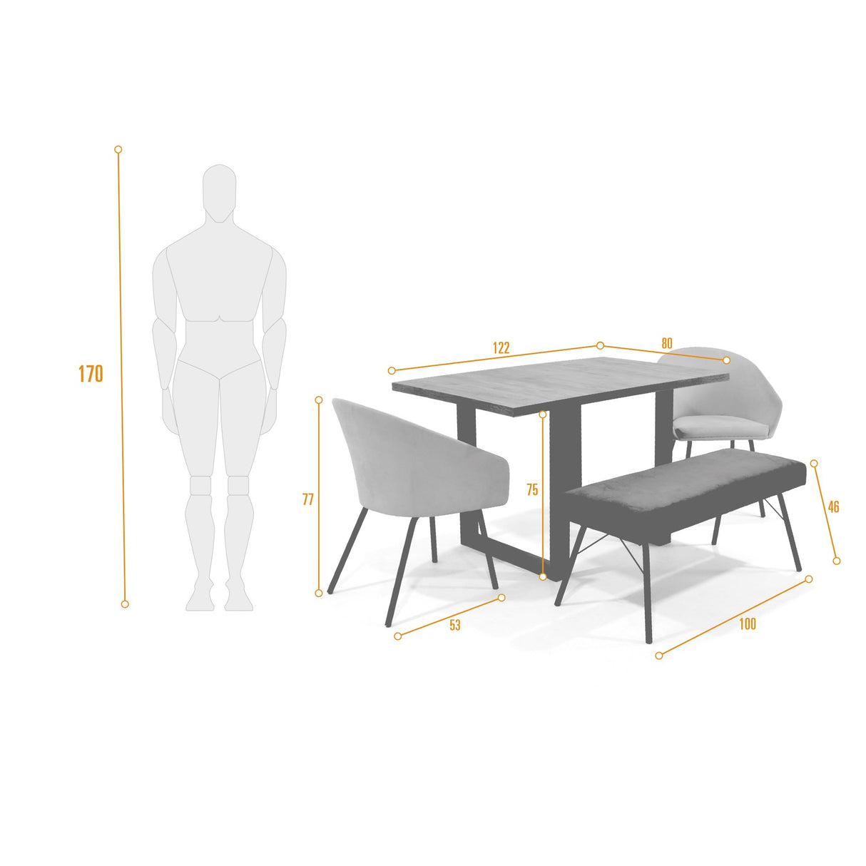 Combo Comedor Rectangular Marsella Mostaza y Azul 122x75cm De Cuatro Puestos Con Dos Sillas y Un Butaco - COMEDORES | Bylmo