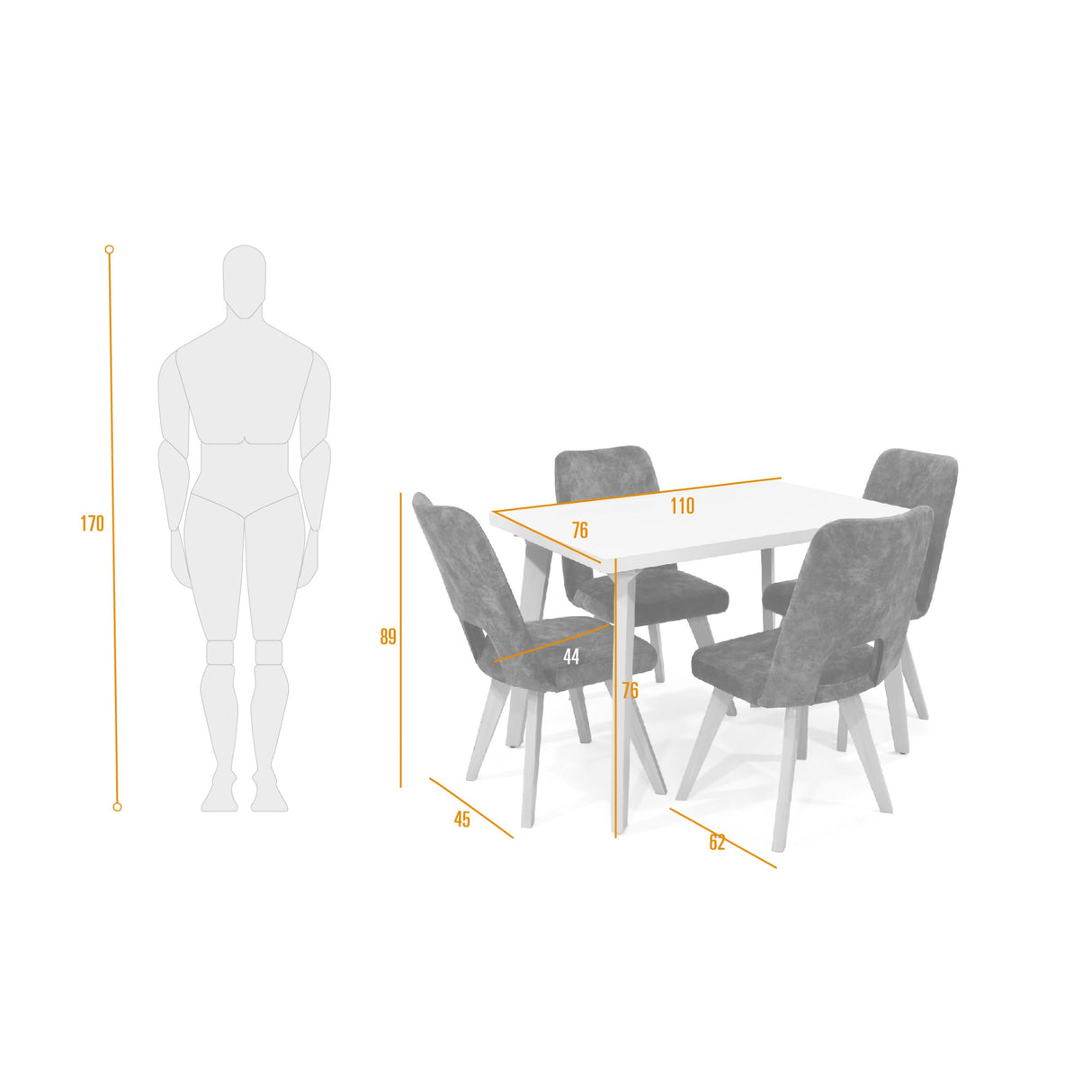 Combo Comedor Rectangular Lugo Taupe y Blanco 110x76cm De Cuatro Puestos Con Cuatro Sillas - COMEDORES | Bylmo