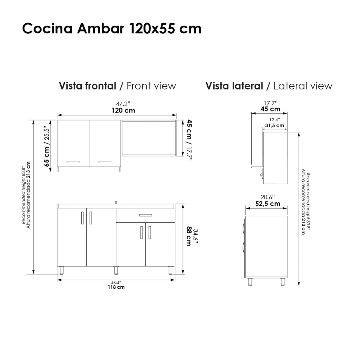 Cocina Modular Ambar Gracia 120x75cm Con Mesón de Mármol Sintético y Sin Estufa - COCINAS | Bylmo