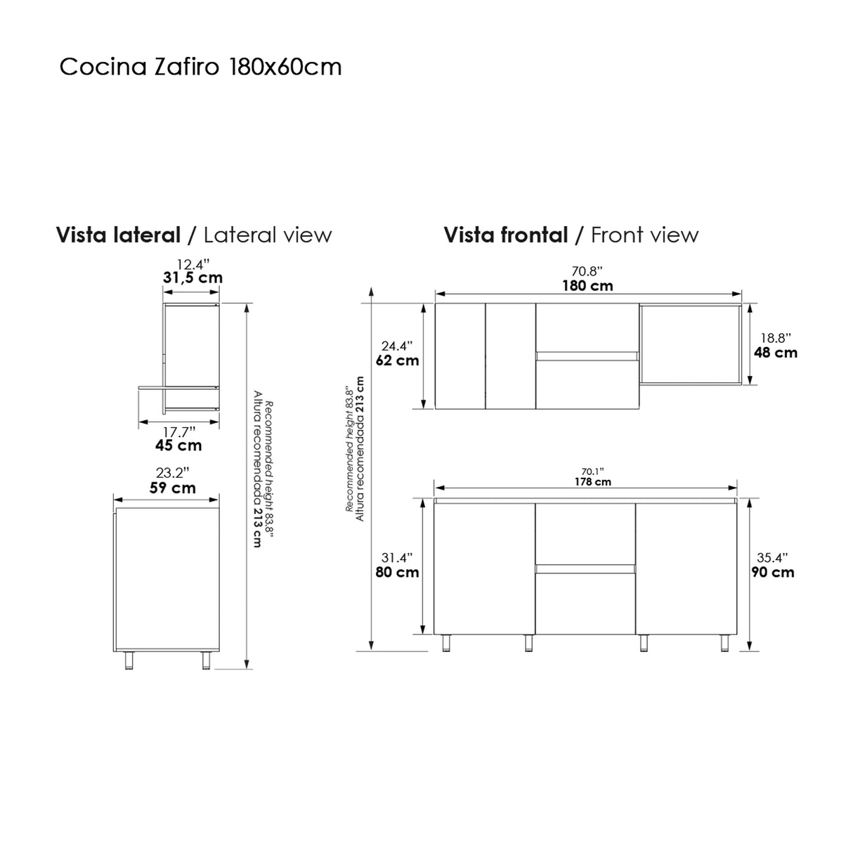 Cocina Modular Zafiro Blanco 180x75cm Con Mesón y Con Estufa - COCINAS | Bylmo