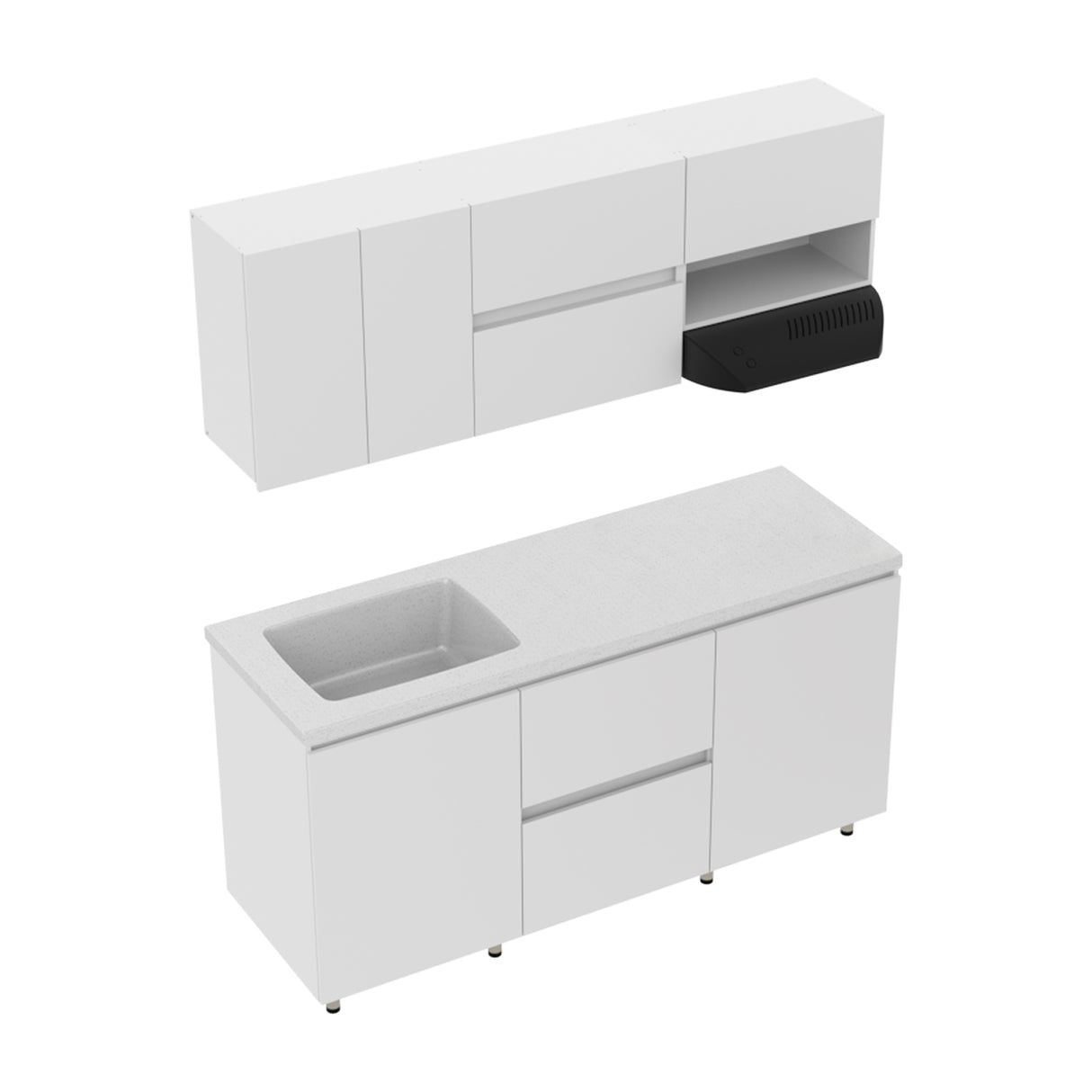 Cocina Modular Zafiro Blanco y Granito Perla 180x75cm Con Mesón y Sin Estufa - COCINAS | Bylmo