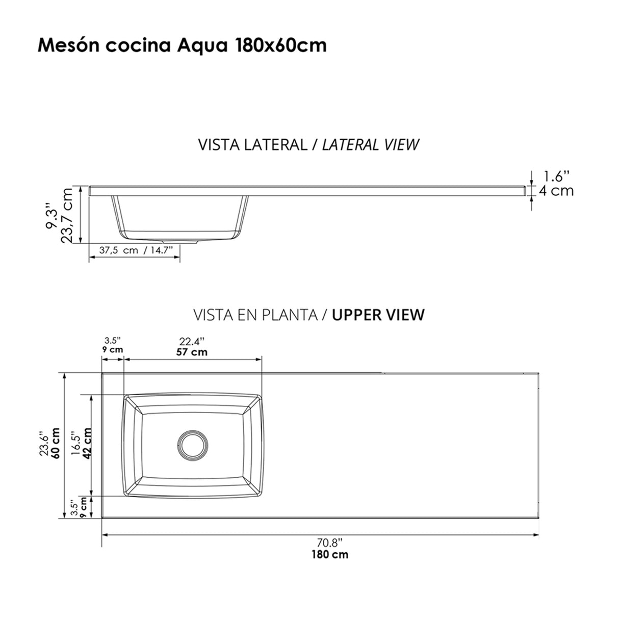 Cocina Modular Zafiro Blanco y Granito Perla 180x75cm Con Mesón y Sin Estufa - COCINAS | Bylmo