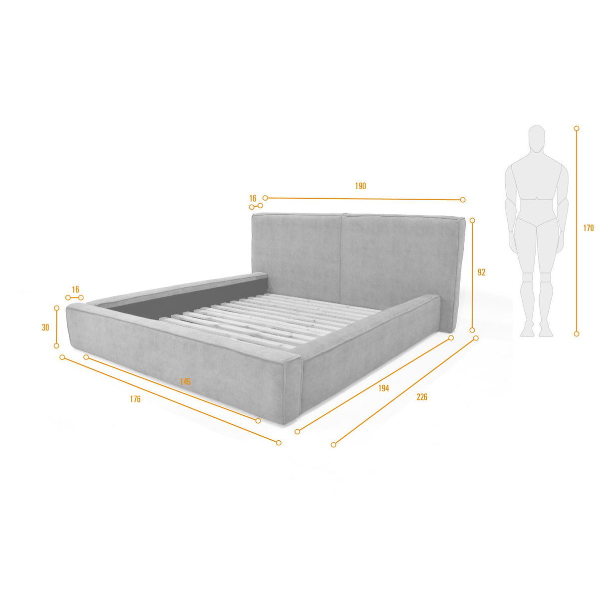 Cama Lennon Plata 210x92cm para Colchón Queen 160 X 190 Cm con Cabecero - CAMAS | Bylmo