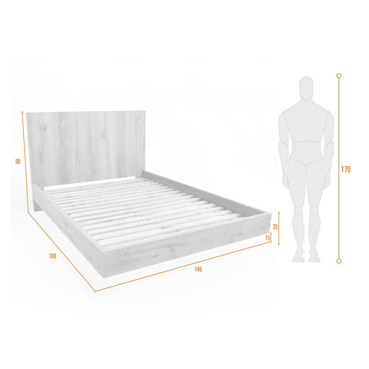 Cama Libia Mácula y Natural 146x90cm para Colchón Doble 140 X 190 Cm con Cabecero - CAMAS | Bylmo