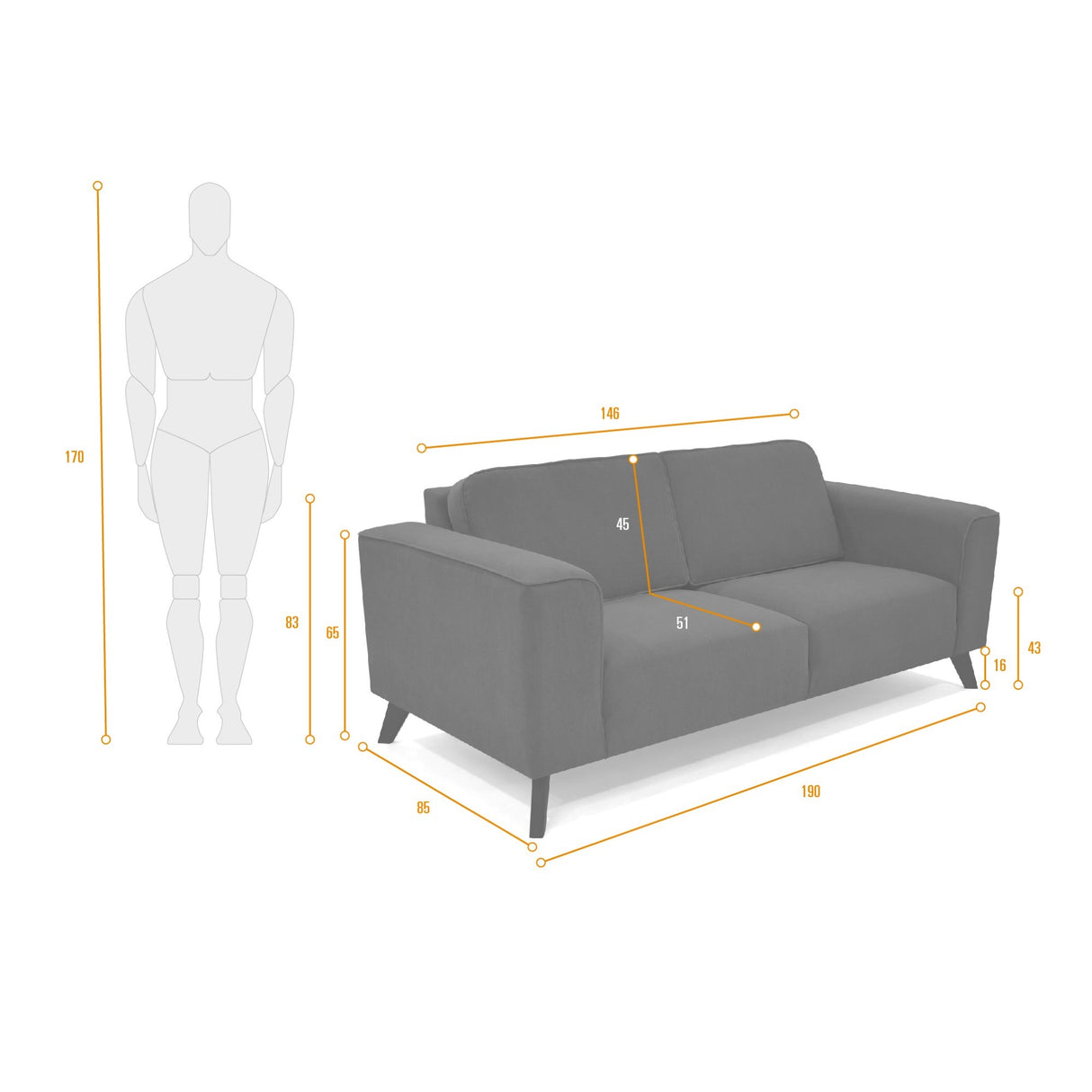 Sofá Lotus Mostaza 190x83cm de Dos Puestos con Apoya Brazos - SOFAS Y POLTRONAS | Bylmo