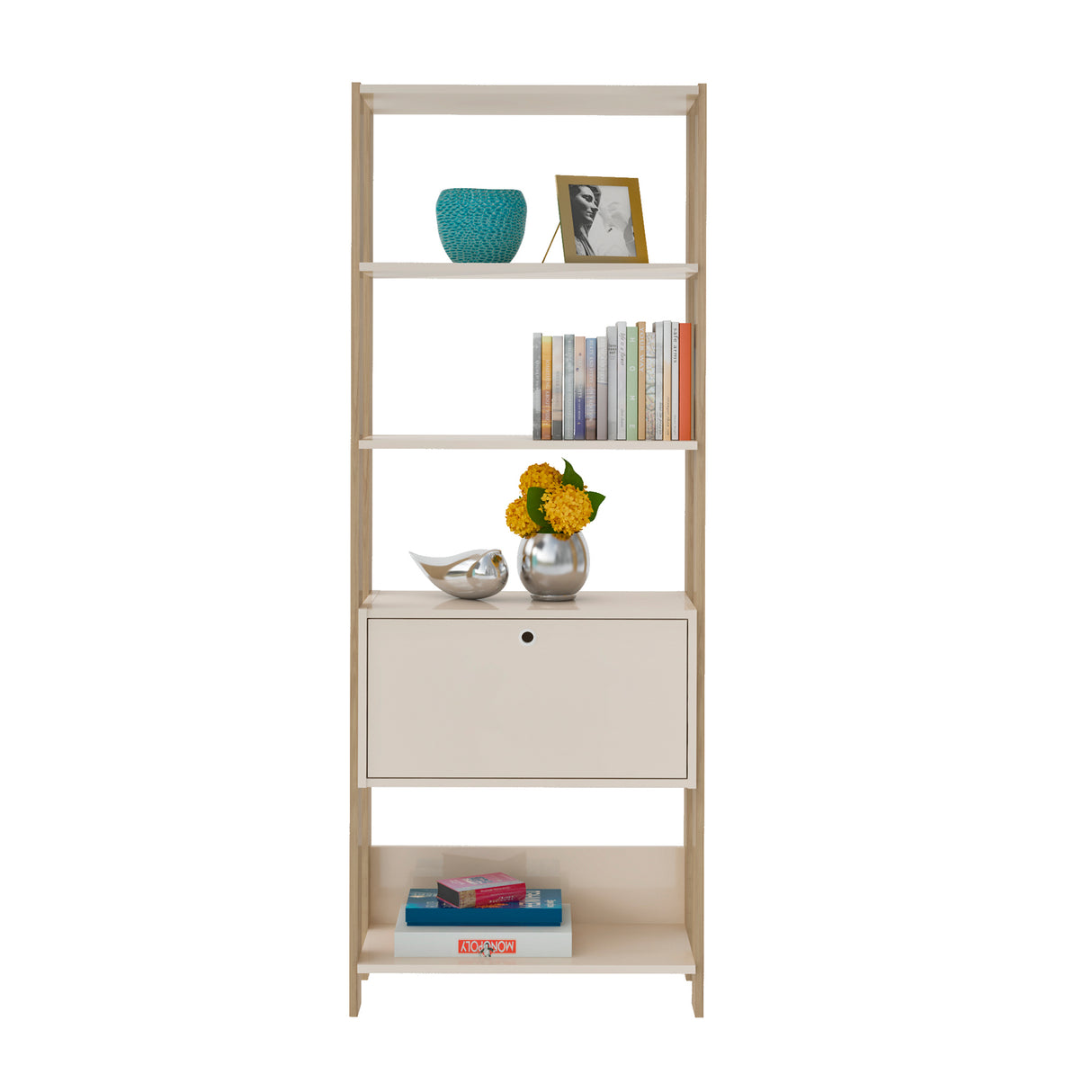Estantería Rectangular Match Roble y Off White 63x166cm Con Cinco Entrepaños - BIBLIOTECAS Y ESTANTERIAS | Bylmo