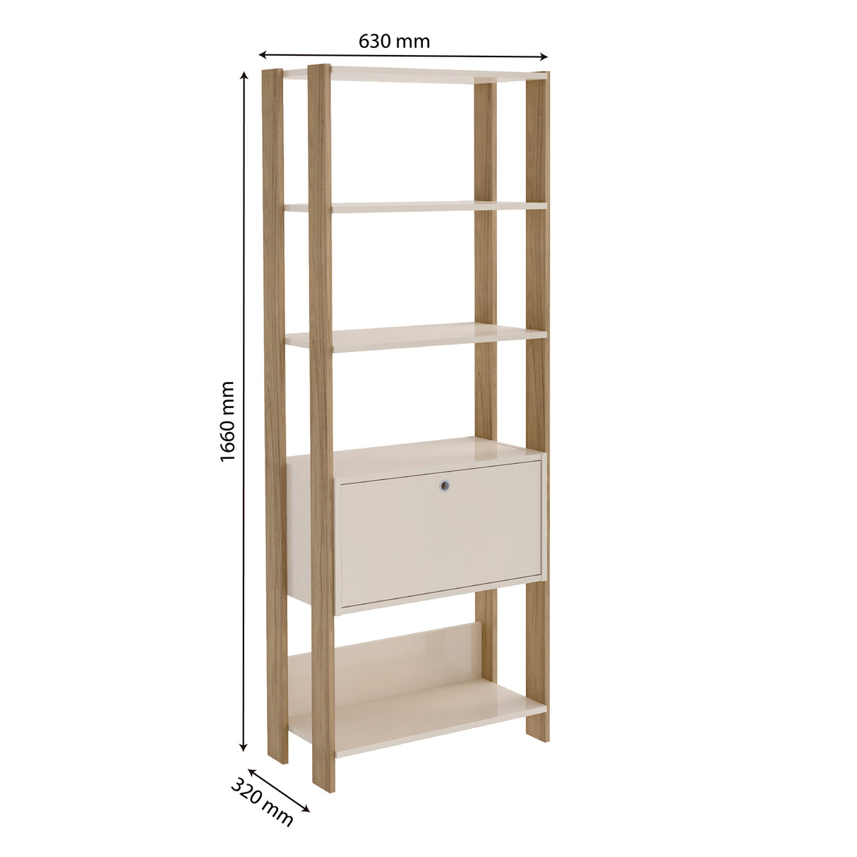 Estantería Rectangular Match Roble y Off White 63x166cm Con Cinco Entrepaños - BIBLIOTECAS Y ESTANTERIAS | Bylmo