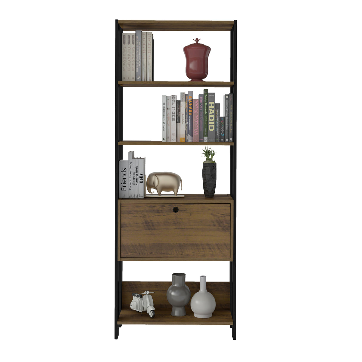 Estantería Rectangular Match Pino y Negro 63x166cm Con Cinco Entrepaños - BIBLIOTECAS Y ESTANTERIAS | Bylmo