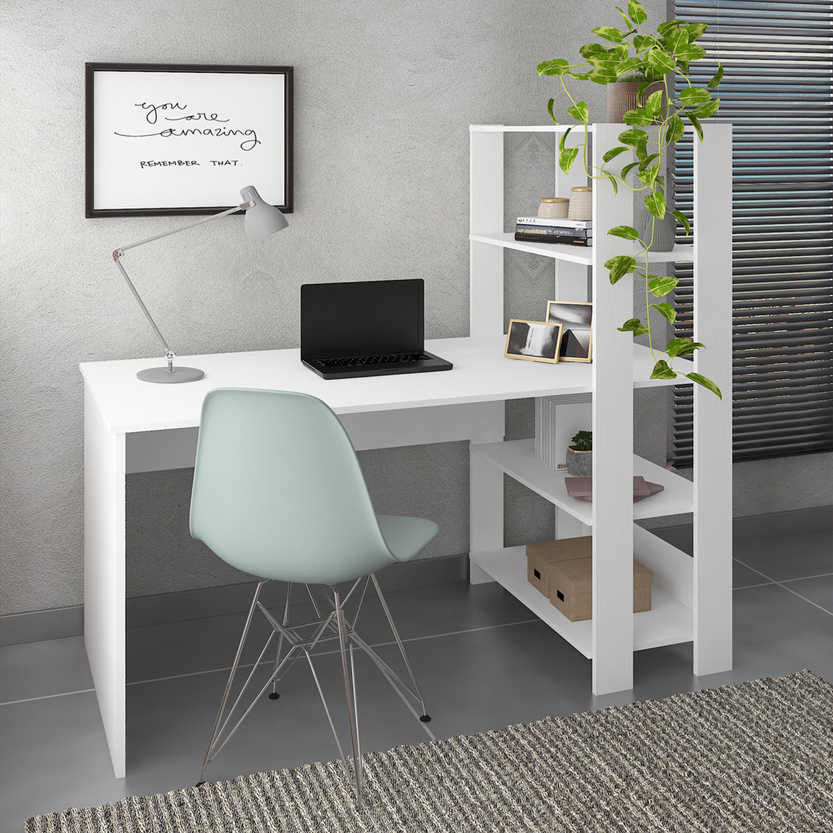 Escritorio con Biblioteca Match Blanco 120x134cm con Tres Repisas - ESCRITORIOS | Bylmo