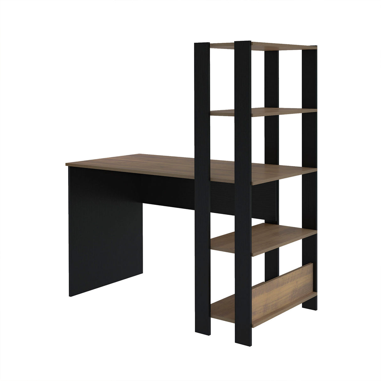 Escritorio con Biblioteca Match Pino y Negro 120x134cm con Tres Repisas - ESCRITORIOS | Bylmo